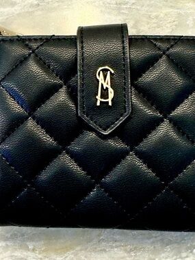 Steve Madden Black Quilted Leather Wallet with Gold Logo